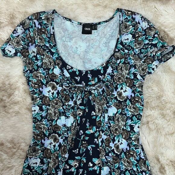 ASOS Blue Cool Tone Floral Skater A-Line Dress | Sz 4 - Picture 5 of 5